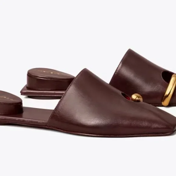 COPY - New! Tory Burch Pierced Mule, Plum / Gold, Size 10 - Picture 2 of 7